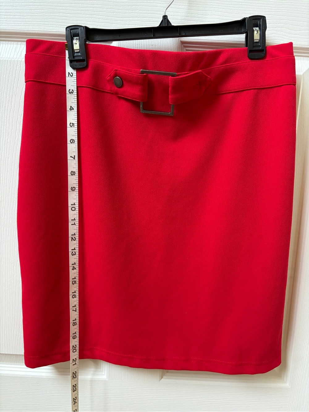 Zac & Rachel Red Pencil Skirt with Buckle Detail